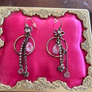 Betsy Johnson Bow Crown dangle pierced Earrings